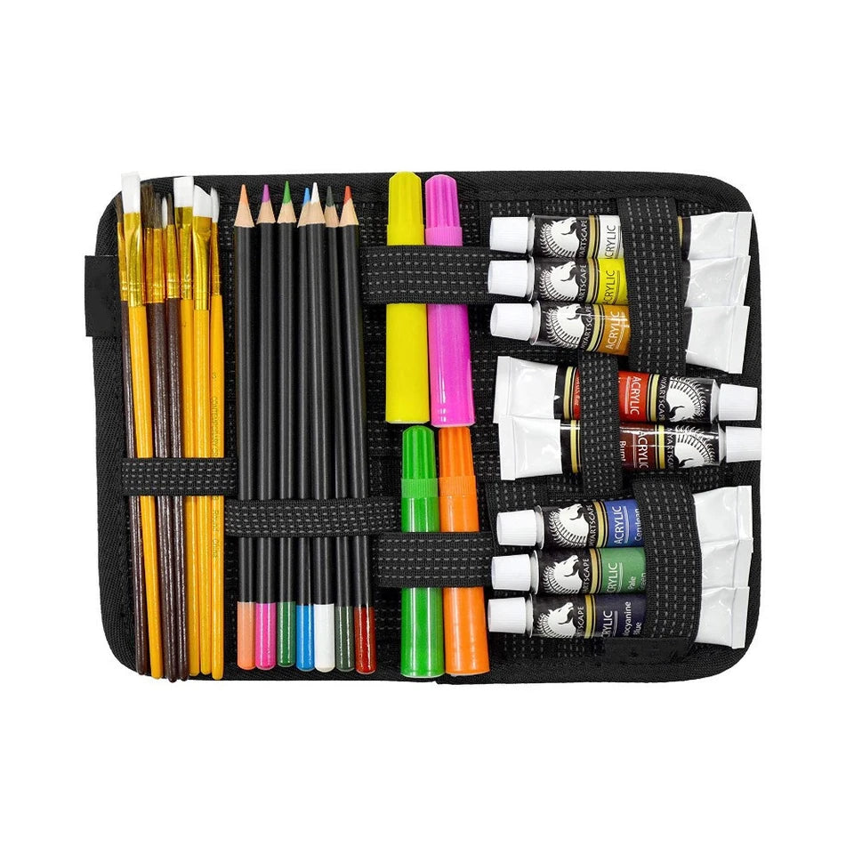 Portable Elastic Band Organizer Board - With Zipper Pocket & Multiple Stretch Straps Hanging Travel Insert for Cables/Cosmetics