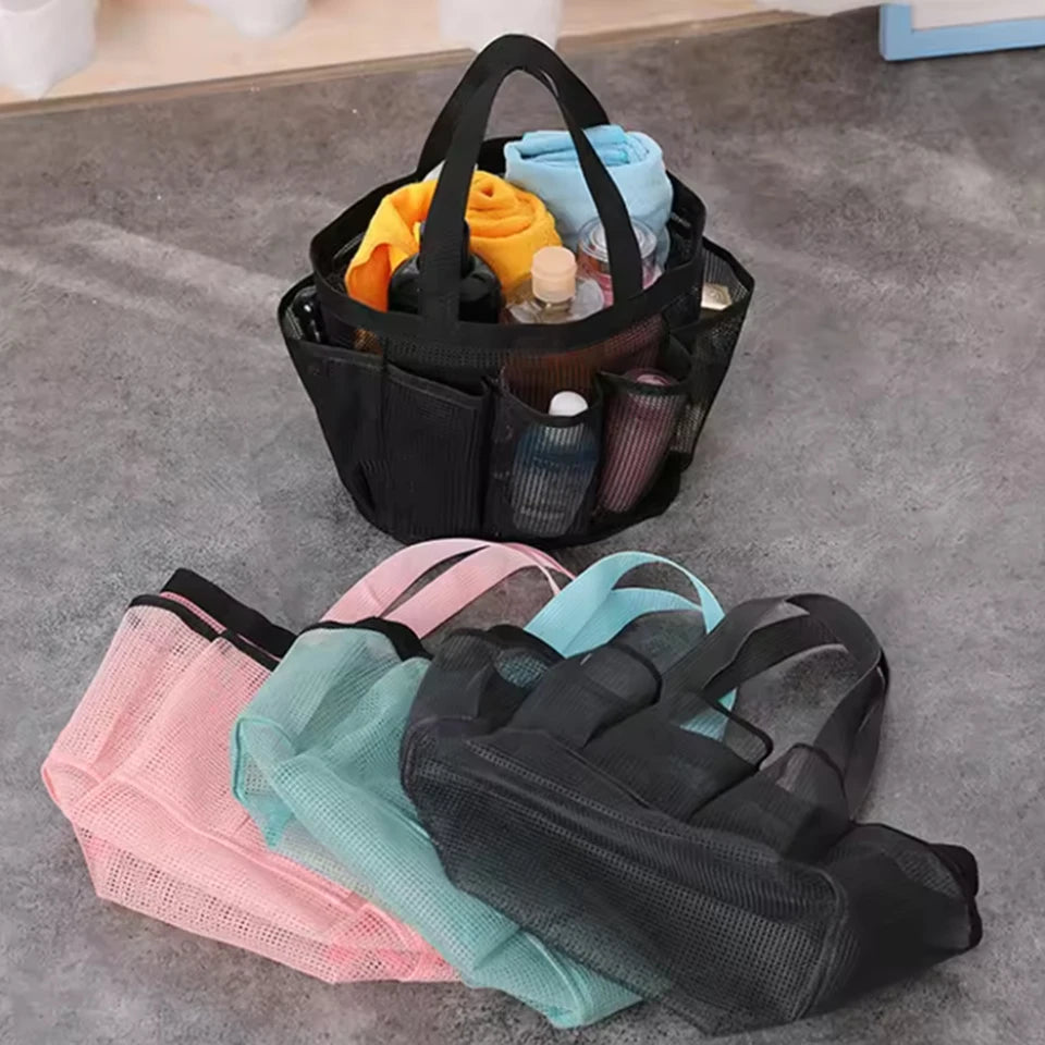 Portable Mesh Shower Caddy Tote Beach Bag Travel Storage Wash Bag Swimming Bath Bag Suitable for Outdoor Camping Quick Dry Tote