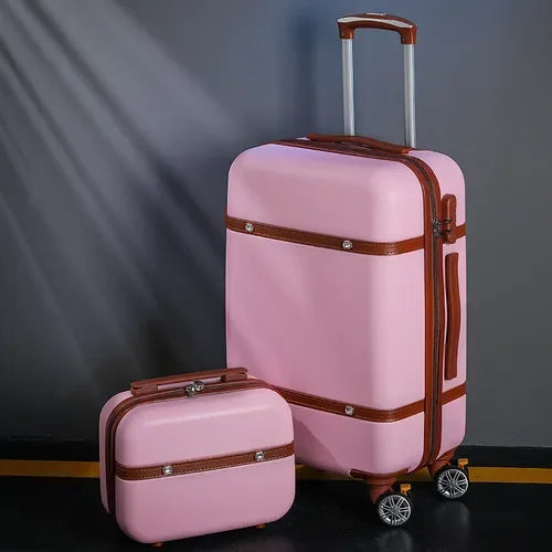 New Rolling Luggage Set Women Fashion Combination Lock Travel Suitcase Set Universal Cosmetic Bag Retro 2pcs Trolley Luggage Set