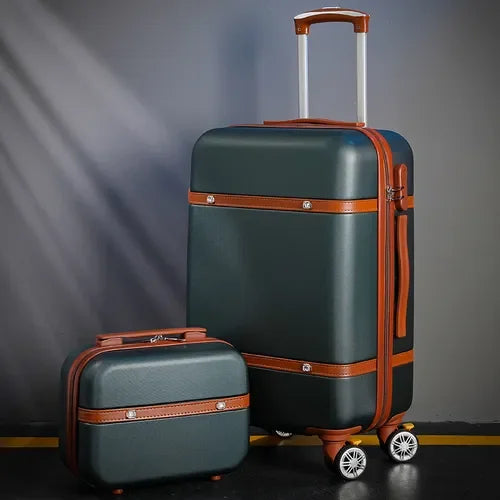 New Rolling Luggage Set Women Fashion Combination Lock Travel Suitcase Set Universal Cosmetic Bag Retro 2pcs Trolley Luggage Set